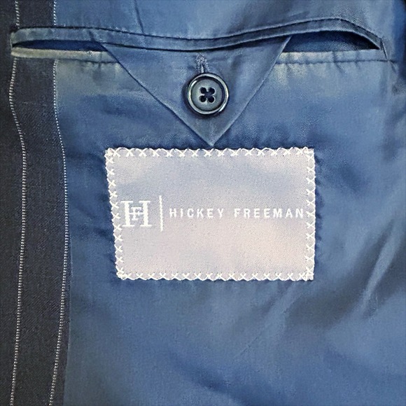 Hickey Freeman Loro Piana 130s Wool Suit Jacket 44L Navy Blue White Pinstripe - Picture 7 of 11